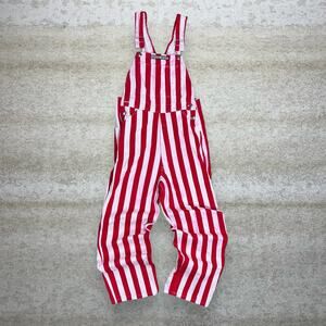 Vintage Game Bibs Overalls Red White Striped Baggy Fit Wide Leg Work Wear 90s
